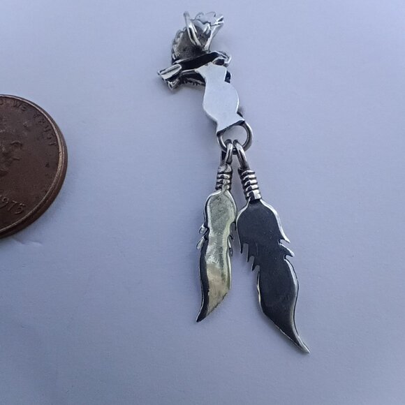 Beautiful Vintage Native American Silver and Turquoise Eagle Pendant - Picture 4 of 7